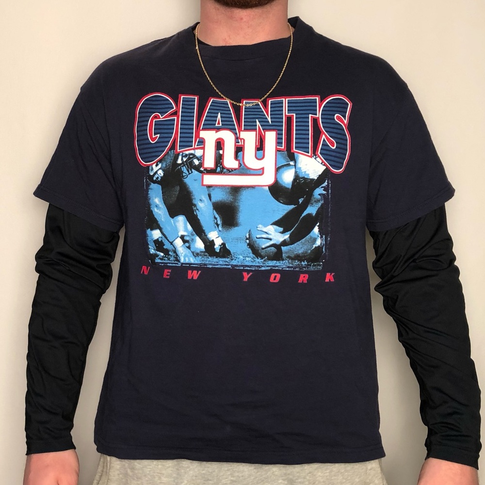 Vintage New York Giants Football T Shirt Navy Blue